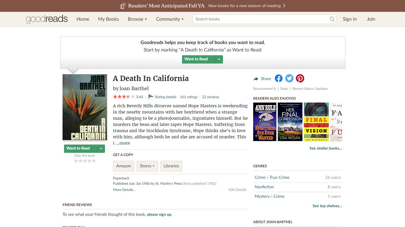 A Death In California by Joan Barthel - goodreads.com